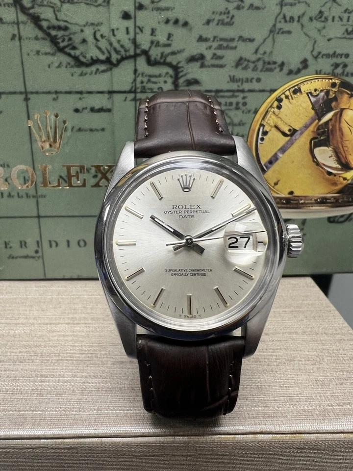 Mens Rolex Oyster Perpetual Date Stainless Steel Silver Dial 34mm Watch - Image 3 of 4