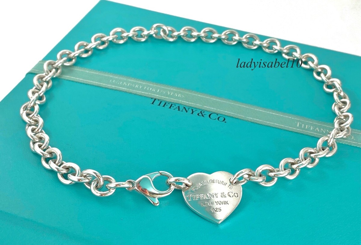 $875 Return To Tiffany & Co Heart Tag Choker Necklace Silver 54.3