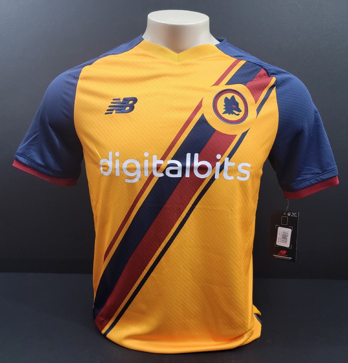 New Balance AS Roma 3rd Jersey 21/22, Yellow/Navy/Red, Size