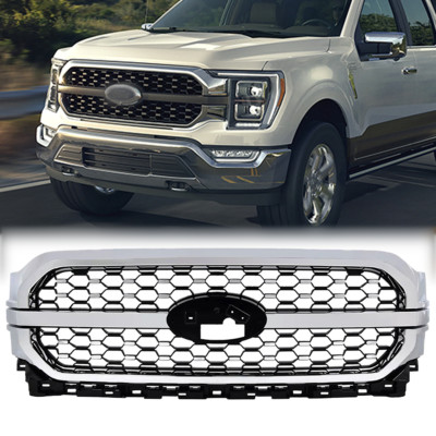 Honeycomb Upper Bumper Grille For 2021-2023 Ford F150 – Silver & Chrome Finish, Direct Fit