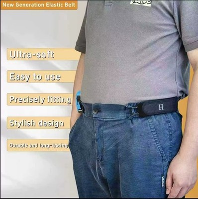 2 Elastic Bucheless Belt Hook Adjustable Metal Men Women Unisex Buckle-Free Belt