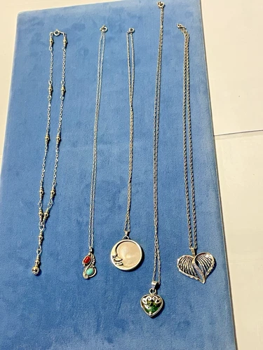 New ListingMixed Lot 5 Vtg STERLING SILVER necklaces, Pendant ,Turquoise, Coral,Heart, Pink