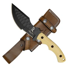 Fixed Blade Knife – 10” Handmade Tracker Hunting Knife with Camel Bo