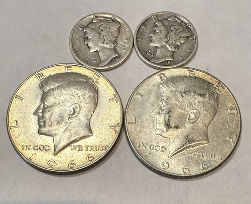 Vintage USA Silbermünzen - Kennedy Half Dollars (40%) & Mercury Dimes (90%) A1