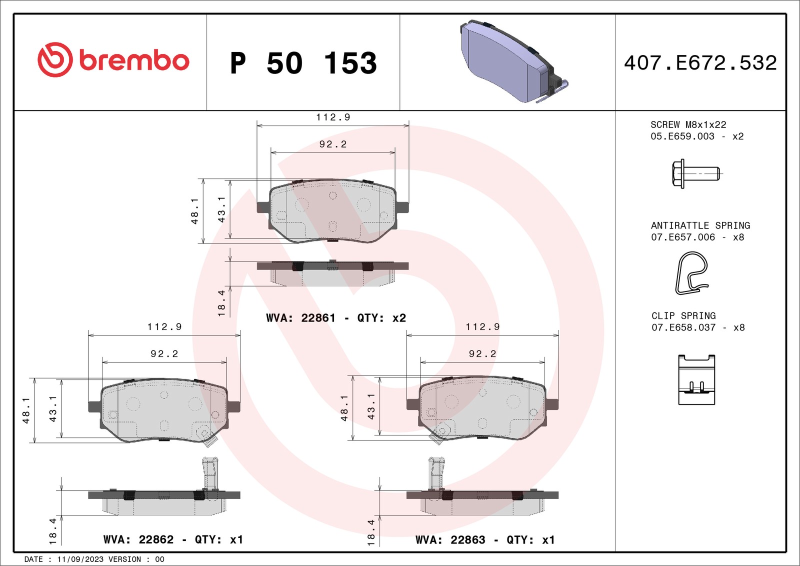 BREMBO P 50 153 Bremsbeläge Hinten für NP300 X Navara - Bild 11