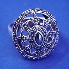Size 6.75, vintage Sterling silver handmade ring, filigree 925 band marcasite