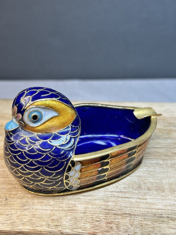 Cloisonne Chinese Duck Ashtray Excellent Condition 4”L 2.25 W 2.5”