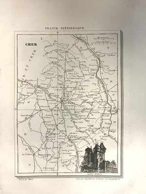 GRAVURE FRANCE PITTORESQUE 1835 - CARTE DU DEPARTEMENT DU CHER