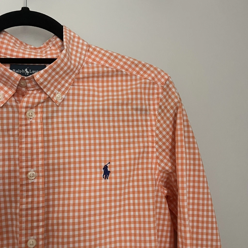 Camisa con botones Ralph Lauren para niño talla grande 14-16 naranja manga larga a cuadros Foto 2 de 4