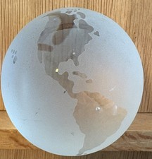 Earth Paperweight World Globe Clear and Frosted Hand Blown Glass 3" Diameter