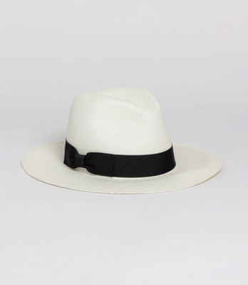 NWT Hat Attack Annie Panama Continental Hat Bleach Black Ribbon SAZX901 $175