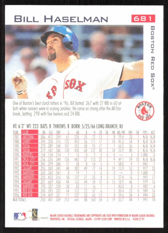 1997 Fleer Bill Haselman Auto Boston Red Sox #681 Card Signed - Image 2 of 2