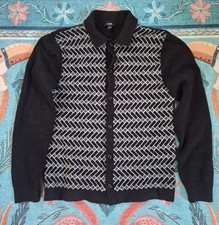 Express Mens Button Down Cardigan Collar S BLACK GREY