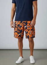 Reebok Mens XL Hawaiian Floral Swim Shorts Navy/Orange Polyester With Pockets 