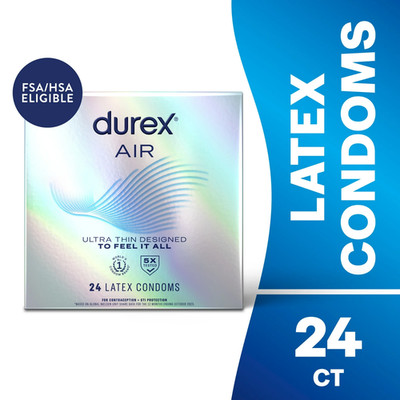 Durex Air Ultra Thin Condoms For Men, Rubber Latex Condoms with Silicone Lube
