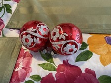 Lot of Seven Vintage Glass Stencil Glitter Christmas Ornaments