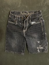 FUBU Boys Size 6 Black Denim Shorts Dark Wash Zip Closure Flat Front Pockets