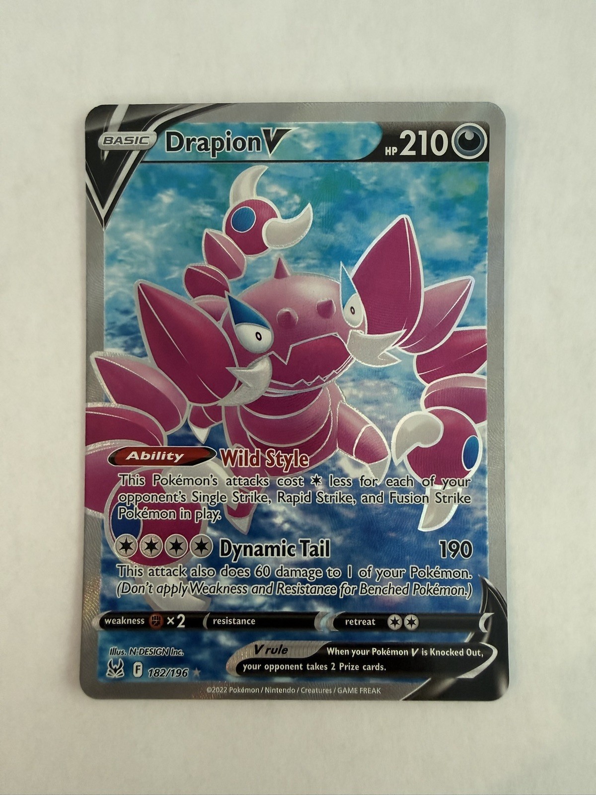 Pokemon TCG Drapion V 182/196 Ultra Rare Lost Origin Pokemon Holo NM