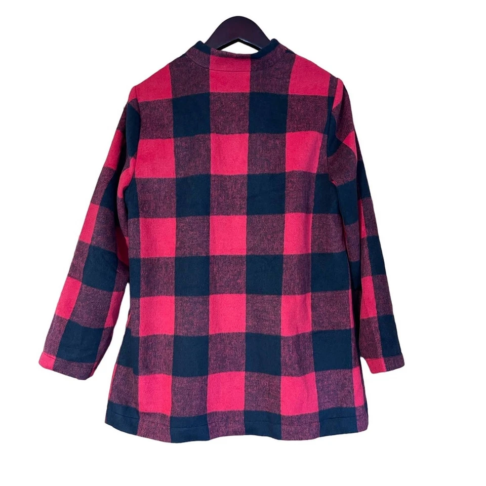 Denim & Co. Red Black Fleece Lumberjack Relaxed Long Sleeve Coat Jacket Med NWOT - Image 2 of 4