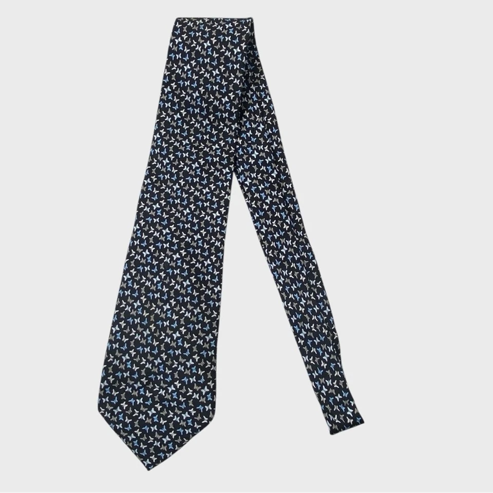 Corbata Salvatore Ferragamo Neiman Marcus Negro Azul Mariposa Seda Cuello Foto 3 de 4