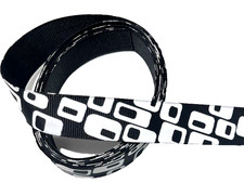 3yds7/8" White Retro-Modern Geometric Design on Black Grosgrain Ribbon 100 poly