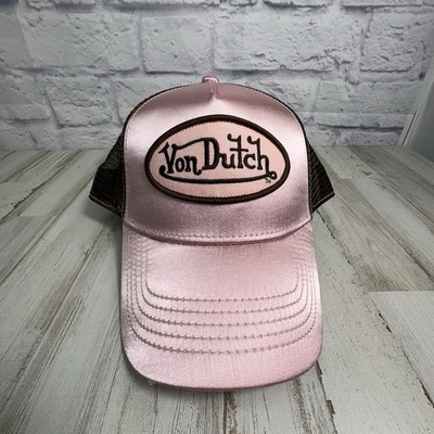 Von Dutch Pink Satin Trucker Hat Brown Mesh Snapback Logo Patch NWT Y2K