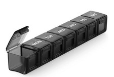Black Extra Large Weekly Pill Box Organizer 7 Day Jumbo Pill Case