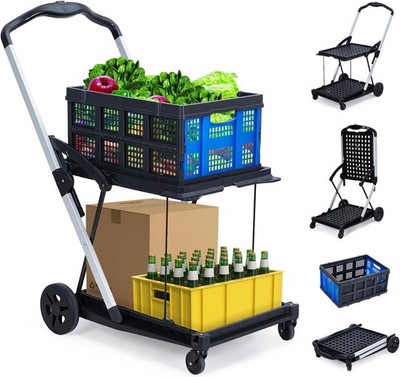 Foldable Grocery Cart with Wheels & Removable Storage Collapsible Shopping Cart