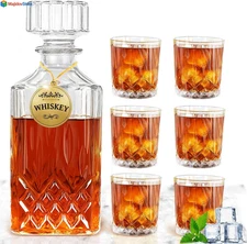 Personalized Whiskey Decanter Set With 6 Glasses, 33.8 Oz Crystal Whiskey Bottle