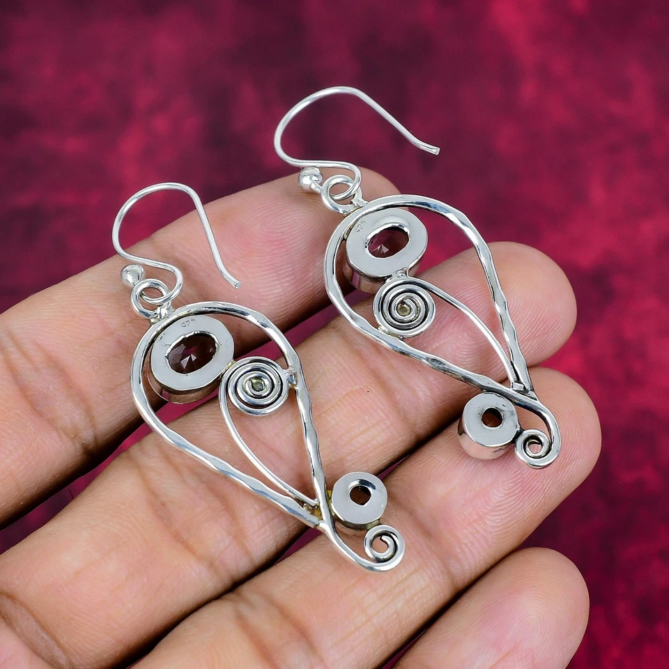 White Topaz Gemstones Handmade 925 Sterling Silver Artisian Earrings Jewelry - Image 2 of 4