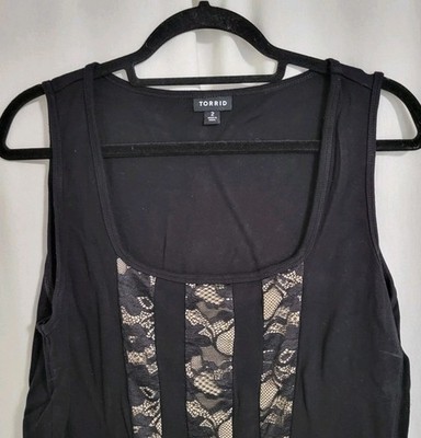 Torrid 2 (2XL) Faux Corset Tank Top Black 2XL Lace Whimsigoth Fairie Y2K *Issue