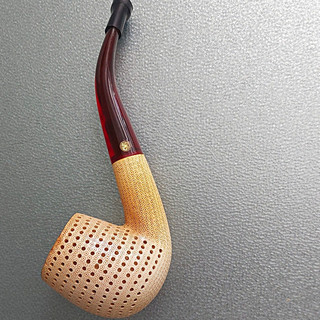 SMS vintage Meerschaum lattice Billiard shape smoking pipe with red acrylic stem