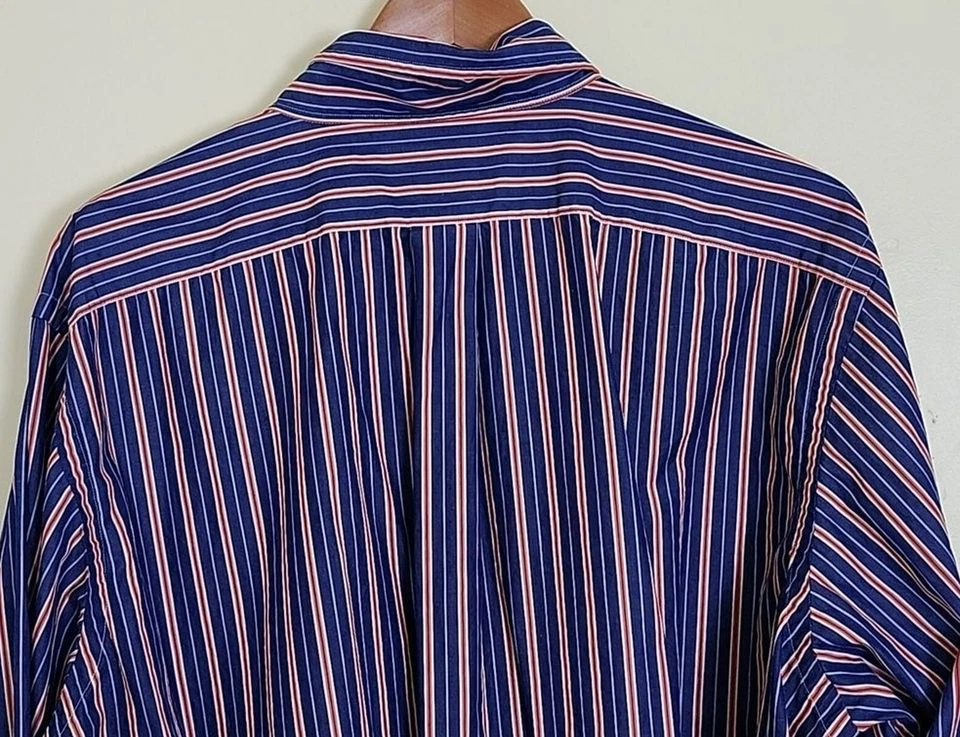 Camisa con botones de oficina a rayas azules, naranjas, blancas American Living para hombre, XXL Foto 4 de 4