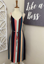 NWT $56 LULUS small ERINA MAUVE MULTI STRIPE BELTED MIDI SLIP DRESS