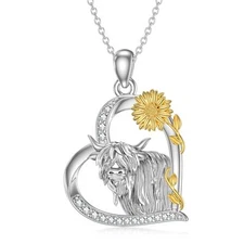 Highland Cow Necklace 925 Sterling Silver Scottish Highland Cow Pendant Necklace