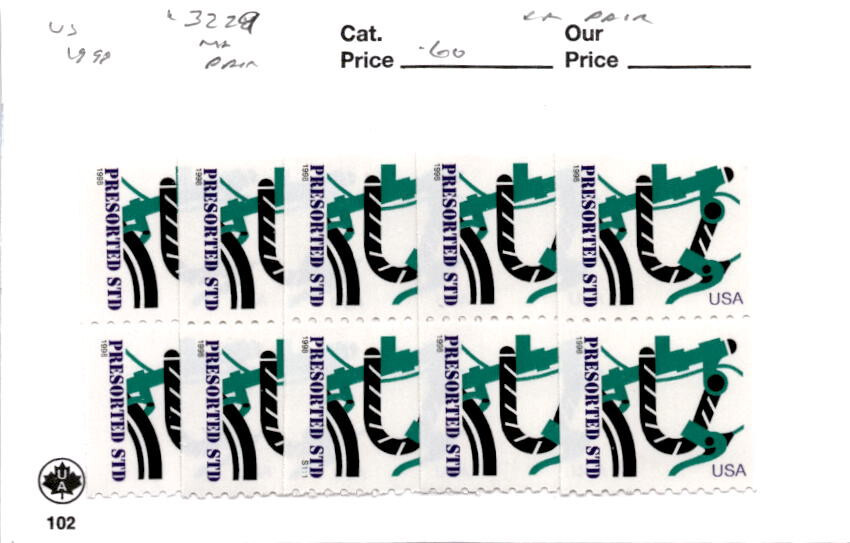 切手98 United States Postage Stamp, #3229 (5 Pairs) Mint NH, 1998 Bicycle
