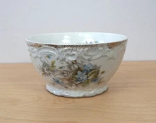 Antique White Blue Green Floral Small Bowl 5" Wide 2.5" Tall