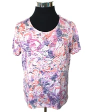 Croft & Barrow Top Women's Size PL Silver Beads Multicolor Floral Slub Knit