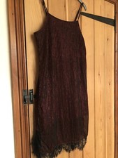 Stunning Burgundy / Black Lace Bodycon / Shift Dress M / L (roughly 12)