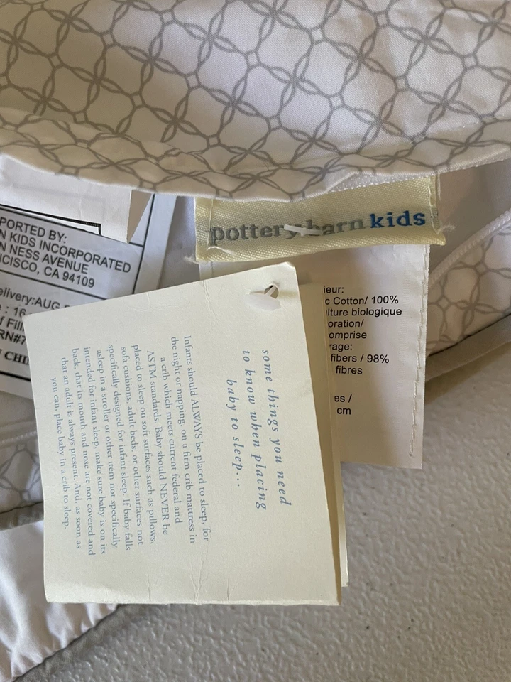 Pottery Barn Kids Embroidered Baby Quilted Sham Gray/White NWT - Image 4 of 4