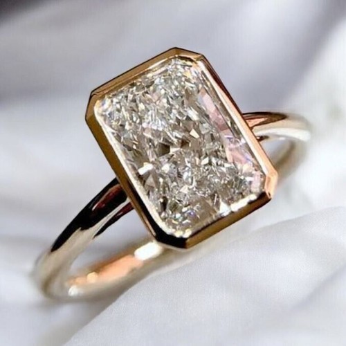 GIA 1.50 Cts Radiant Cut F/VS1 Diamond Solitaire Bezel Ring 18K Rose Gold - Picture 4 of 4