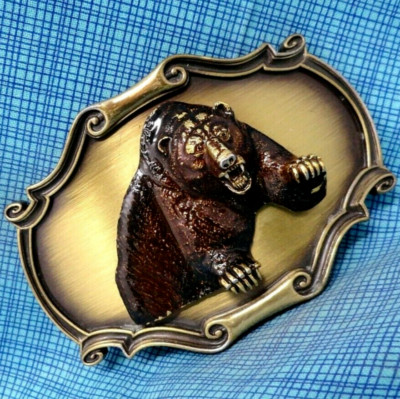 Grizzly Bear Belt Buckle Sportsman Hunter Spirit Animal Vtg 80s Raintree .TWY588