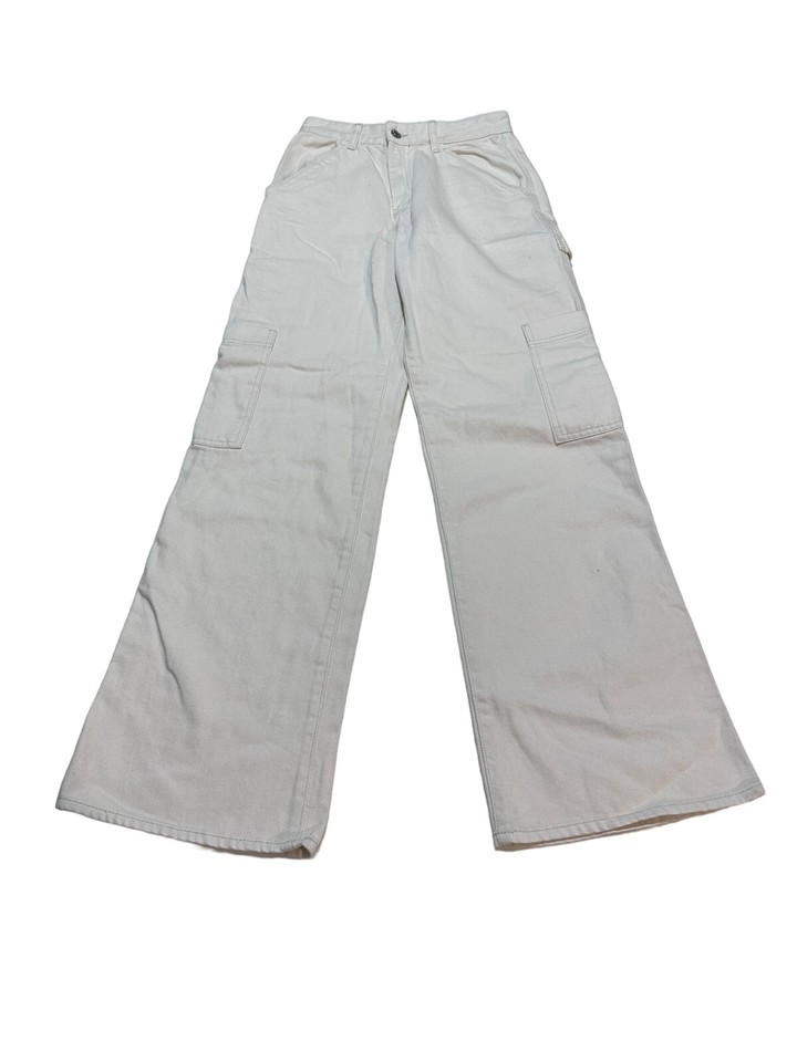 H&M Womens Size Aus 8 White Jean Cargo Pants Good Condition