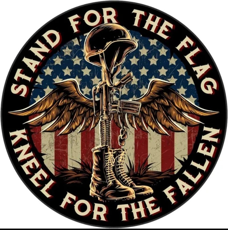 STAND FOR THE FLAG, KNEEL FOR THE FALLEN, CIRCLE DECAL, 7", Free Shipping