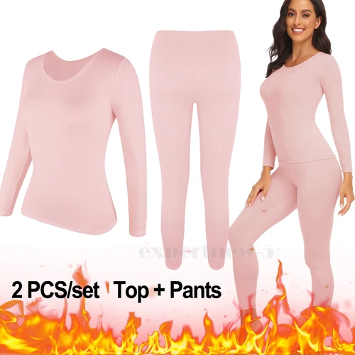 Womens Winter Ultra-Soft 2 Pc Thermal Set Top and Bottom Long Underwear Warm - Picture 20 of 27