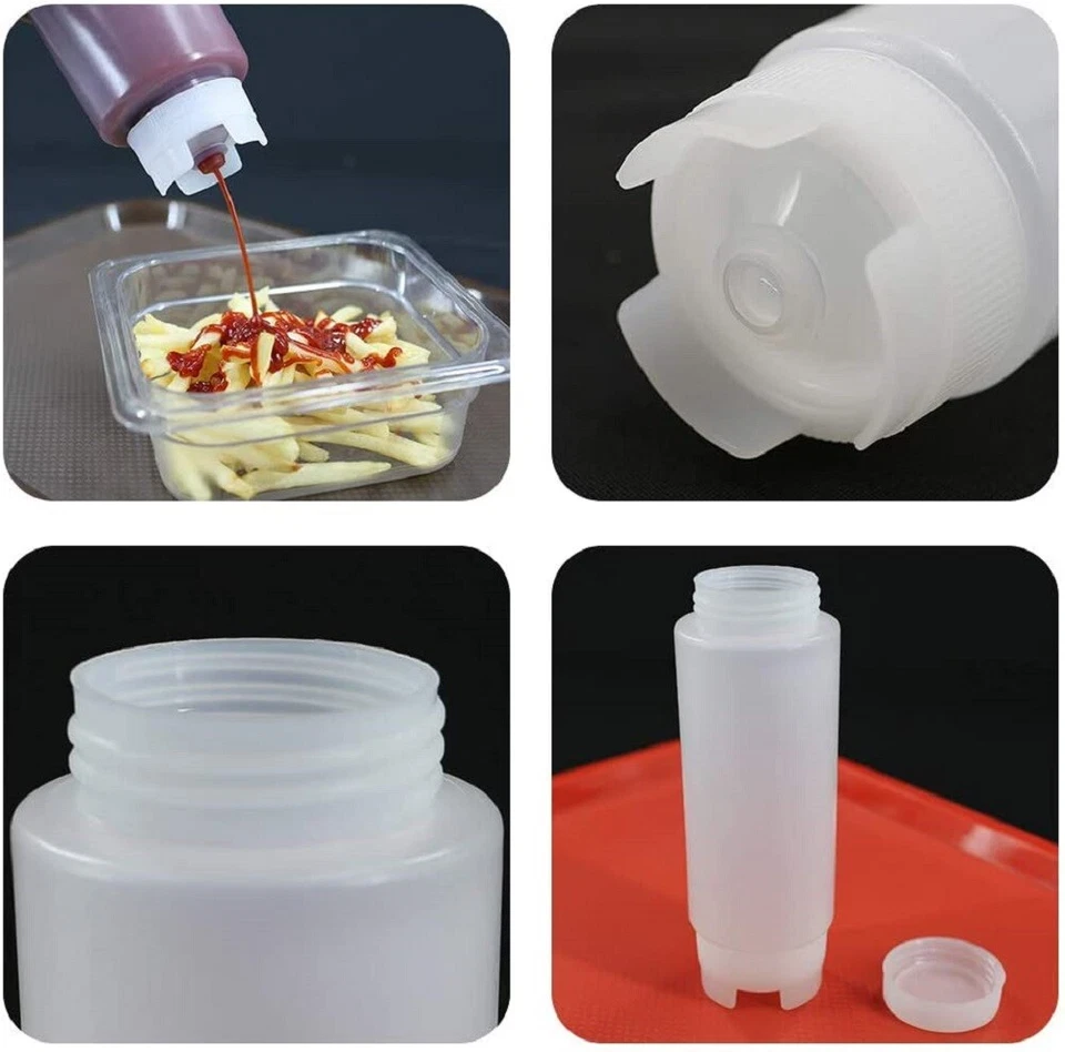 CMI 4 Pack 12oz to 32oz Plastic Squeeze Bottle Ketchup Sauce Condiment Dispenser - Image 2 of 4