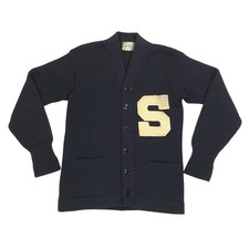 Vintage 40s Munzel Knit Varsity Letter Cardigan Sweater Men's Small Dark Navy