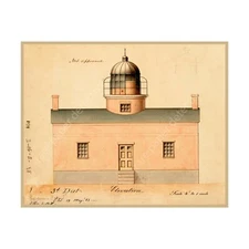 Lighthouse Print, Antique Architectural Nautical Drawing Wall Art Décor, 8"x10"