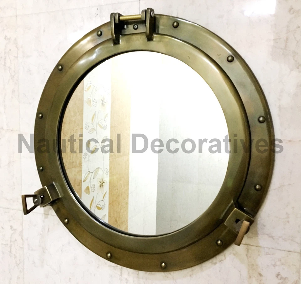 20" Aluminum Porthole Antique Finish~Porthole Mirror Ship Wall Hanging Decor  - Image 3 of 4