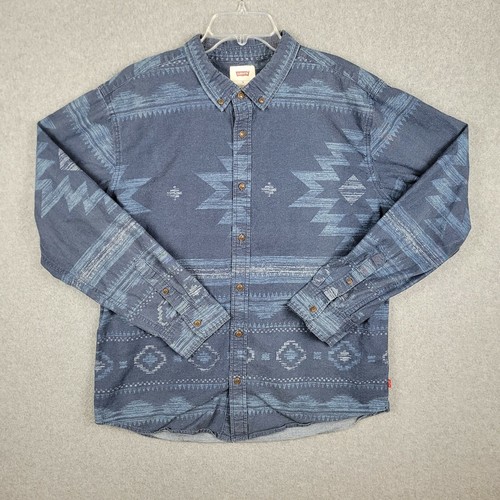 Shirt Mens XL Long Sleeve Blue Aztec | eBay